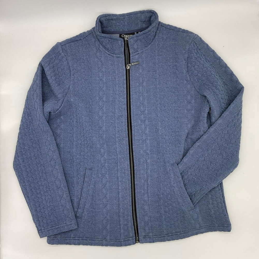 Onque Casuals Full Zip Blue Knit Jacket, Medium